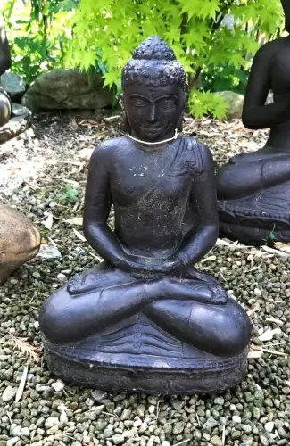 Product image of the product “Sitting buddha, India, 30x23x46cm cast stone, handcrafted & coloured ”